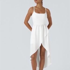 HALARA White High-Low Spaghetti Strap Dress